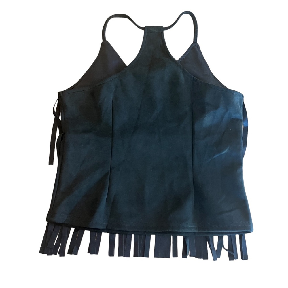 EUC Unknown Brand Black Fringe Crop Top Size M - Picture 3 of 3
